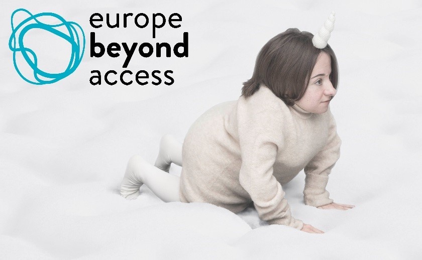 Picture of Chiara Bersani's Gentle Unicorn next to the Europe Beyond Access Logo